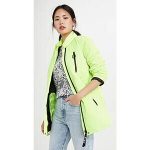 Avec Les Filles Neon Yellow Longline Diamond Quilted Puffer Jacket Size XS